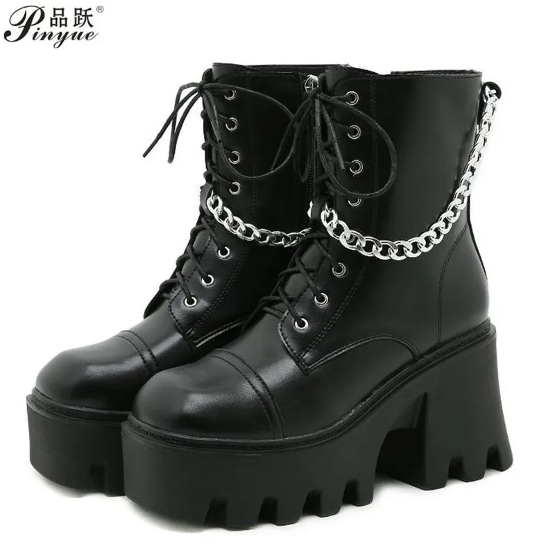 

Ботинки женские, на толстой подошве, с цепочкой, в британском стиле