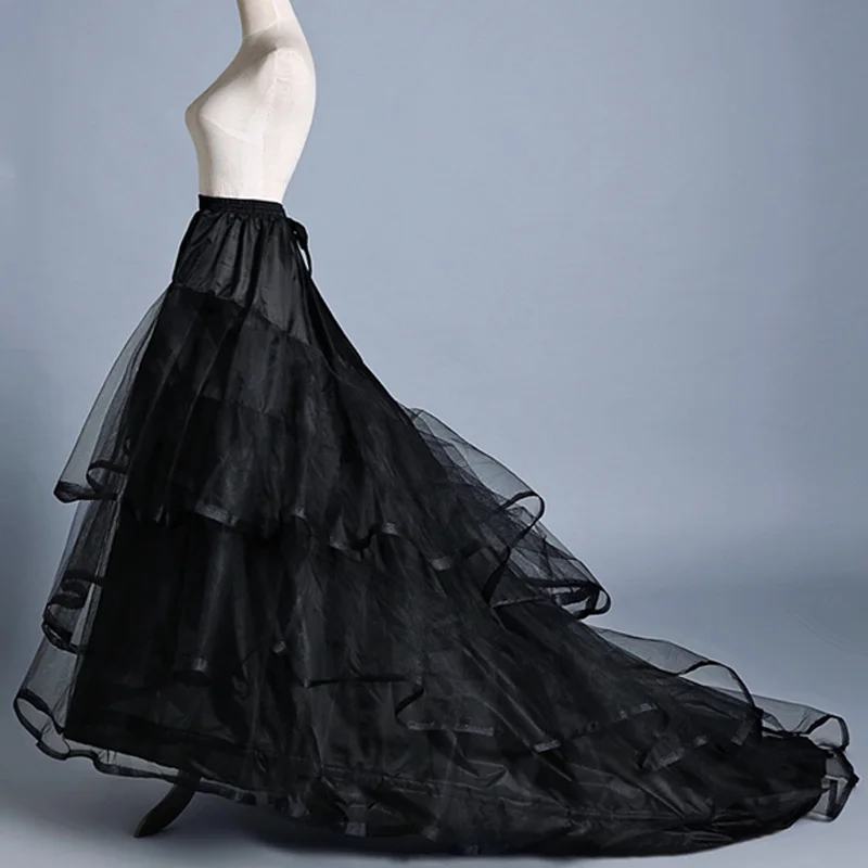 Нижняя юбка Новинка Фатиновая трапециевидной формы со шлейфом Цвет белый черный