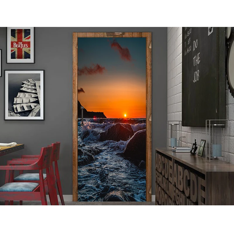 3D печать закат большой морской волн водостойкая наклейка на всю дверь креативная