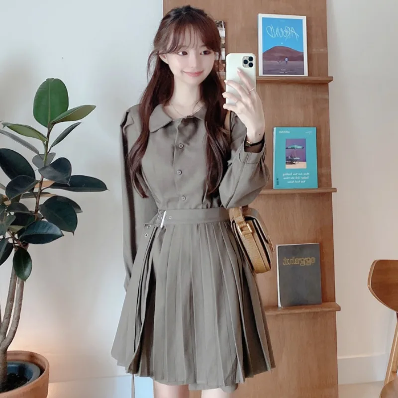 

Spring and Autumn Light Luxury Socialite Elegant Pleated Dress French Retro Small Waist-Controlled Slimming Long Sleeve Short