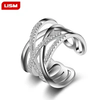 925 sterling silver austrian crystal weave stylish double hipster line opening adjustable size rings for women girls