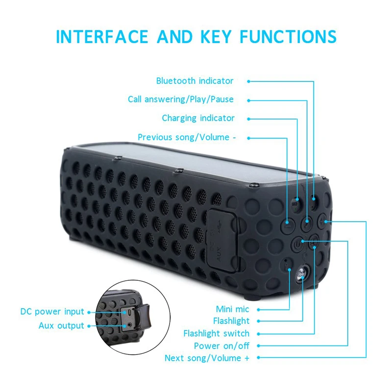 

Portable Bluetooth Speaker Outdoor Waterproof Dustproof Wireless Car Solar Speaker HIFI Stereo Surround Sound Quality Subwoofer