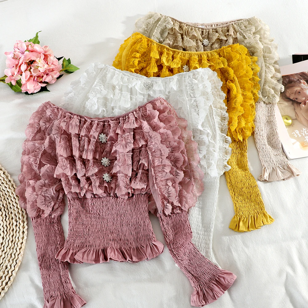 Женская летняя сетчатая Базовая рубашка с оборками и рукавами фонариками