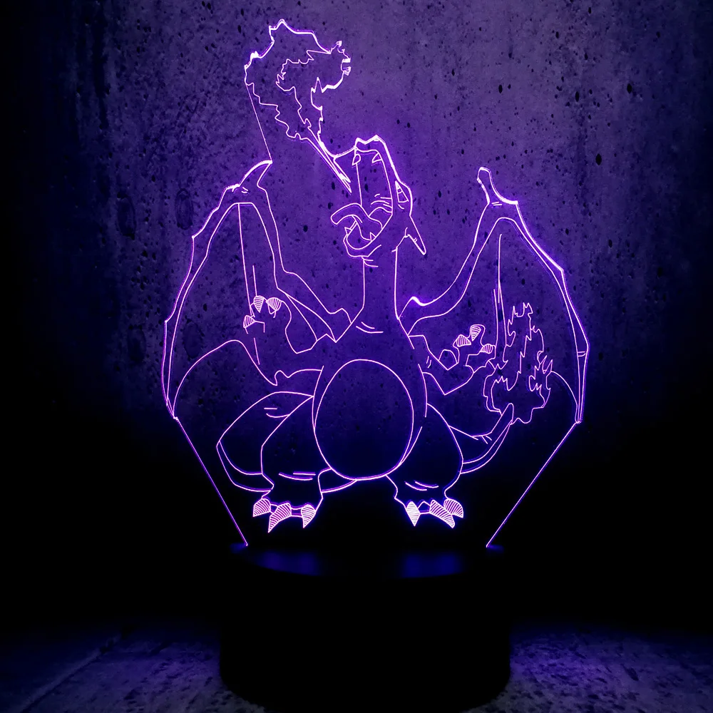 Мультфильм Покемон Charizard 3D лампа USB ночник многоцветный LED RGB Освещение Лампа Luminaria