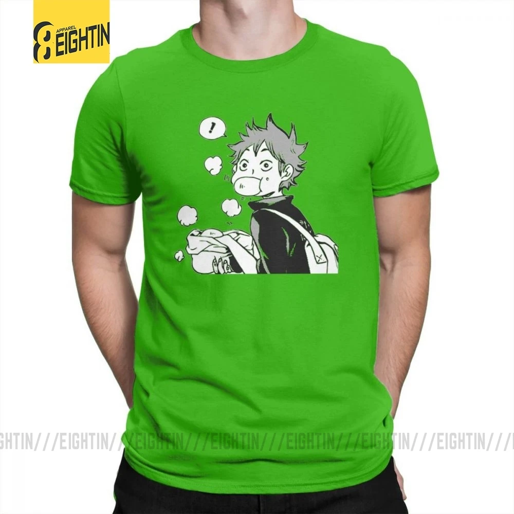 Футболки Haikyuu Хината едят сенпай свиные булочки большой размер короткий рукав комиксы футболки Одежда мужская хлопок футболка большой - Цвет: Зеленый