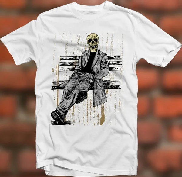 

2020 Graphic T-Shirt Skull Man On The Bench Gothic Scarf Bones Cross Retro Mens