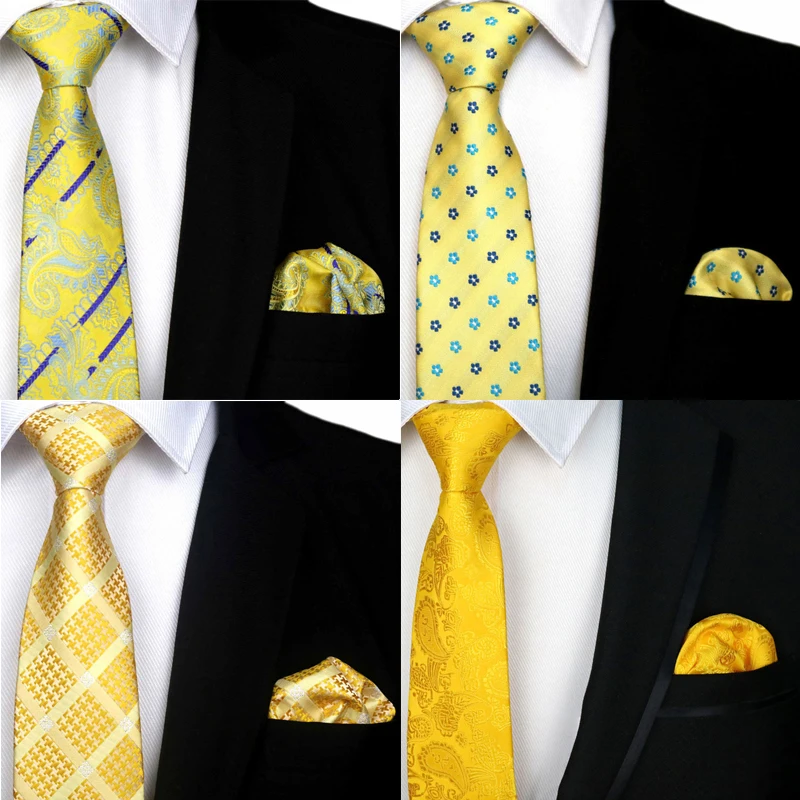 Желтый галстук мужской классический однотонный шейный Шелковый жаккардовый