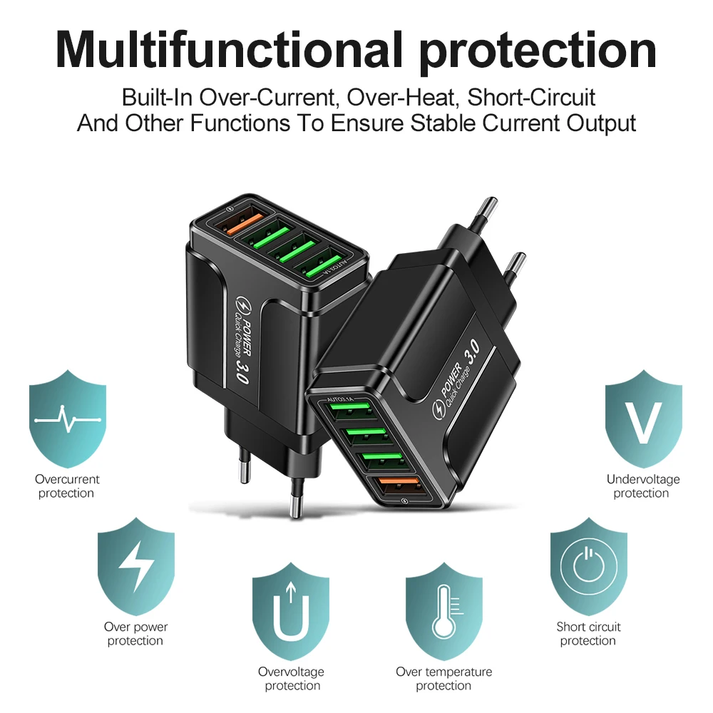 Зарядное устройство для путешествий 12 В 3 0 А 5 USB 9 В-2 быстрая зарядка iPhone 11 Samsung Huawei