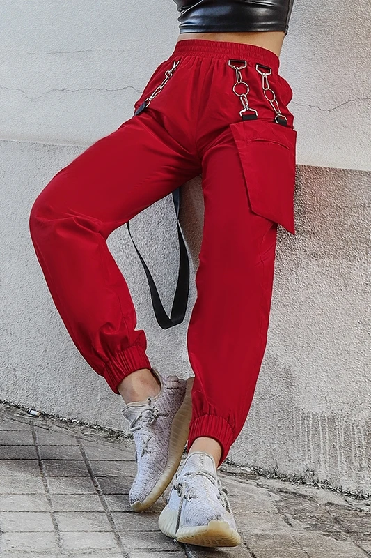 NoEnName_Null пояс Штаны с высокой посадкой Для женщин 2019 осень эластичная резинка на