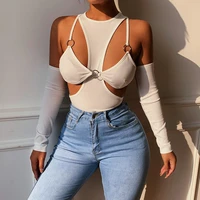 fqlwl white black hollow out bandage crop top summer women bodycon short sleeve t shirt ladies sexy club party cropped t shirt