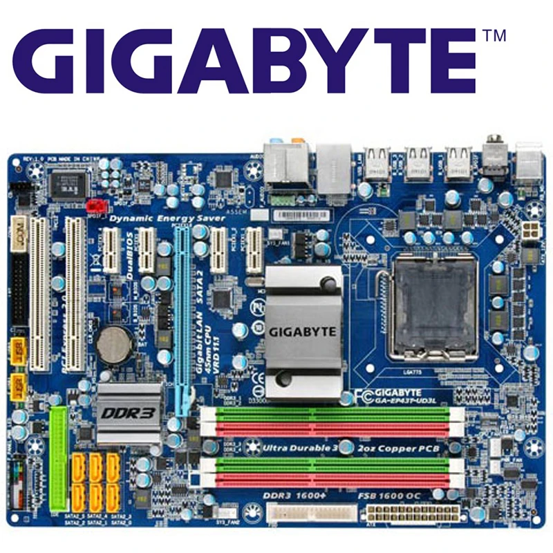 LGA 775 DDR3 Gigabyte GA-EP43T-UD3L 100% Original Motherboard USB2.0 16G P43 EP43T-UD3L Desktop Main board EP43T-UD3L Used