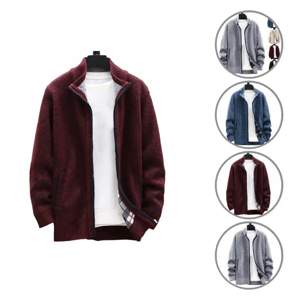 

Men Outerwear Excellent Autumn Winter Male Jacket Solid Color Men Coat Zipper Closure for Home
