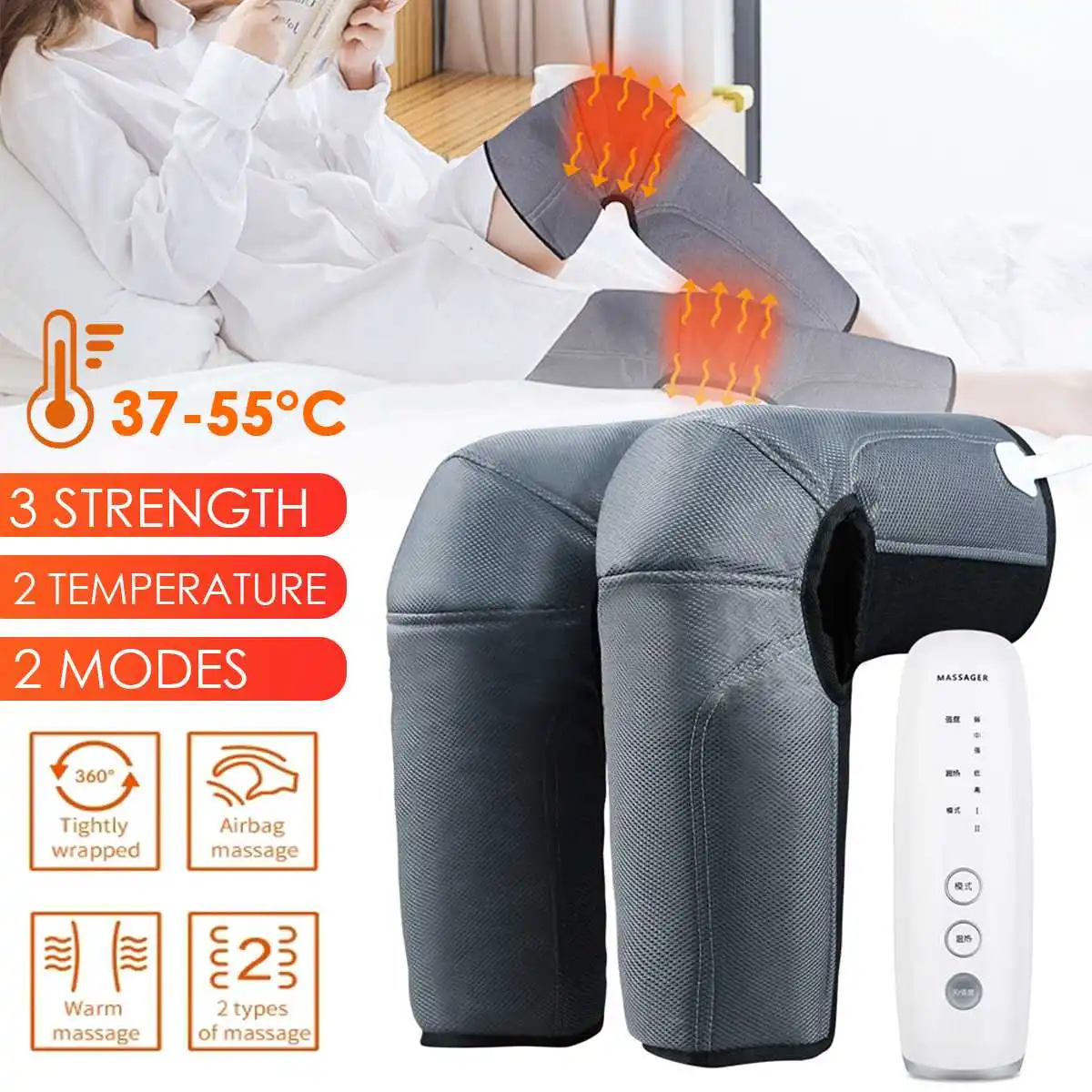 2 Modes Leg Air Compression Massager Heated for Thigh Knee and Calf Circulation 3 Intensities 2 Temperatures Massage Relaxation