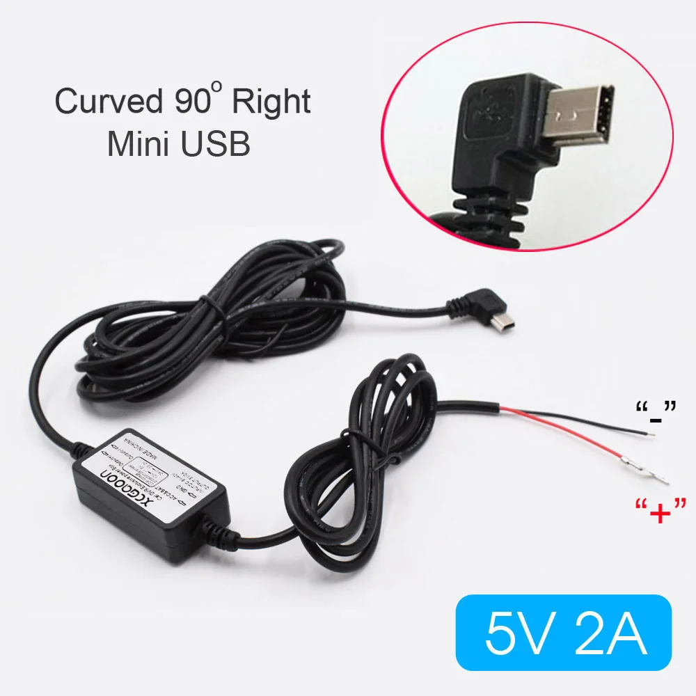 Mini Curved Right XCGaoon DC 12 В до 5 В 2 а 3,5 м автомобильный зарядный кабель мини/микро USB жесткий провод шнур автоматическая зарядка для видеорегистратора автомобиля DVR - Название цвета: Mini Curved Right