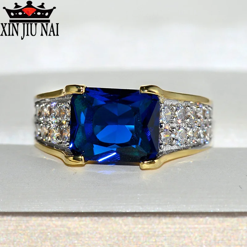 18K золотое модное квадратное сапфировое женское кольцо с прозрачным кристаллом
