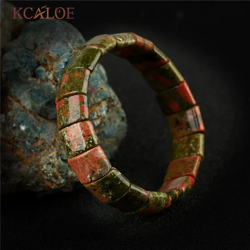 Multicolor stone Бренд KCALOE, трендовые розовые кварцевые браслеты для йоги, браслеты и браслеты с квадратным натуральным камнем, растягивающийся браслет из бисера для женщин - Окраска металла: Multicolor stone