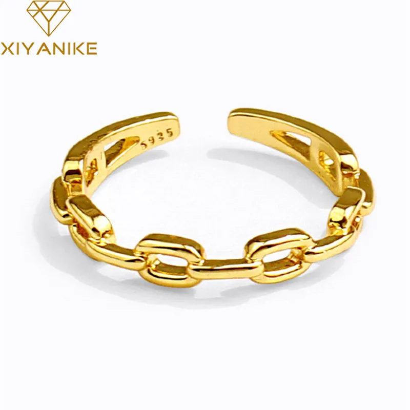 

XIYANIKE Silver Color New Arrival Chain Hollow Ring Women Open Fashion Personality Trend Jewelry Wholesale Party Gift