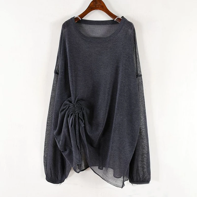 CHICEVER/Осенняя Винтажная Футболка для женщин с круглым вырезом и длинными рукавами