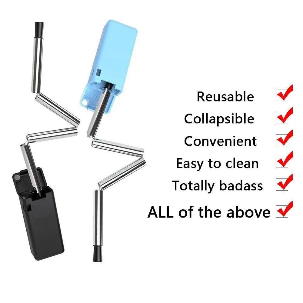 Stainless Steel 304 Straw Reusable Foldable Drinking Straws Portable Anti-scratch Travel Cutlery with Cleaner Brush | Дом и сад