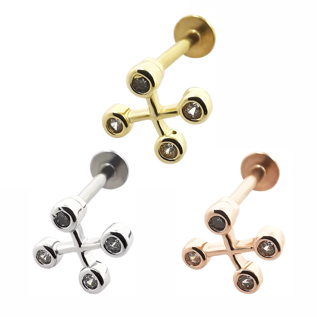 

JHJT 1Pc 6/8mm Stainless Steel Zircon Labret Earring Stud Helix Cartilage Piercing Labret Ring Lip Piercing Jewllry 16G