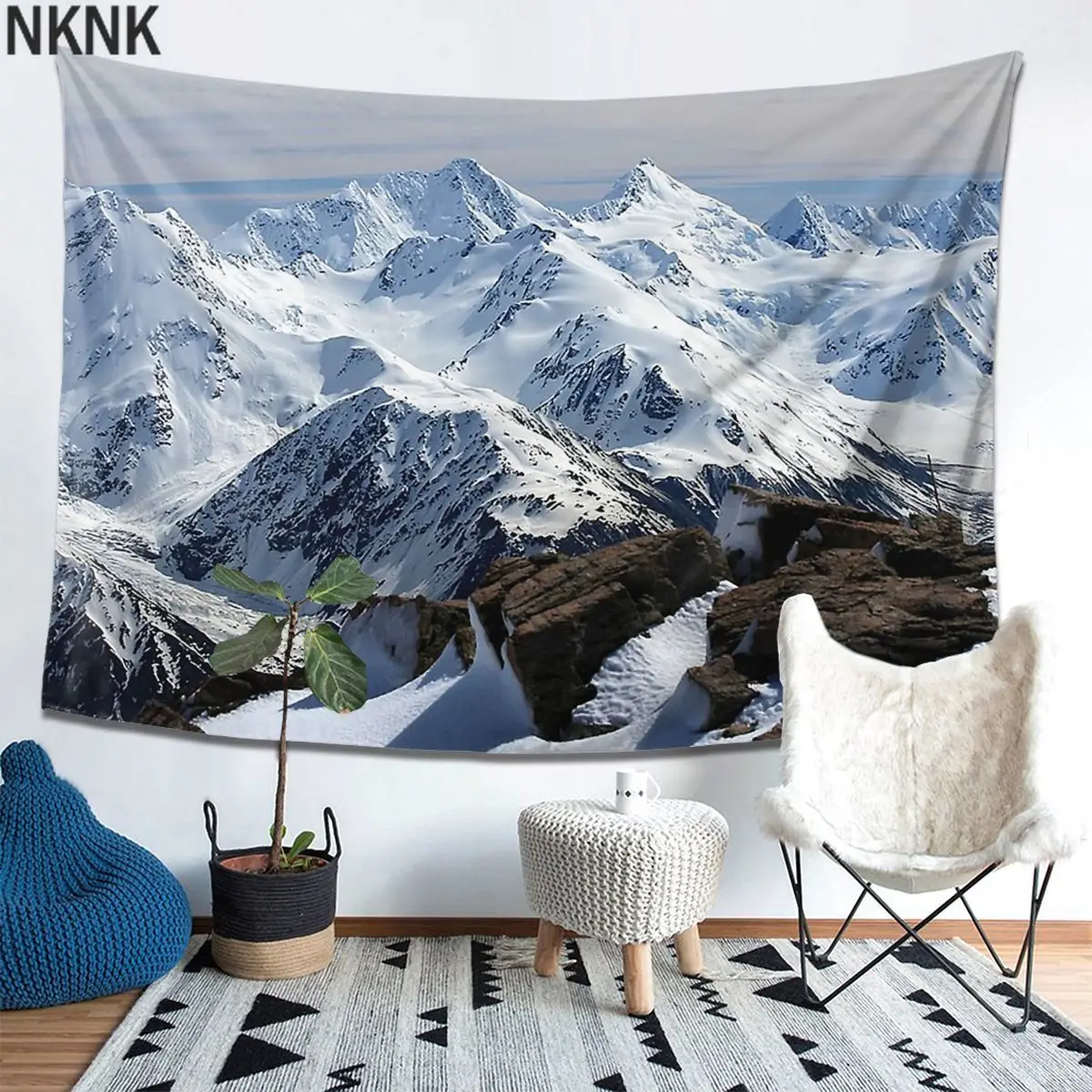 

Winter Tapestry Wall Hanging Table Cloth Natural Trees Mountain Nature Landscape Wall Cloth Polyester Picnic Blanket