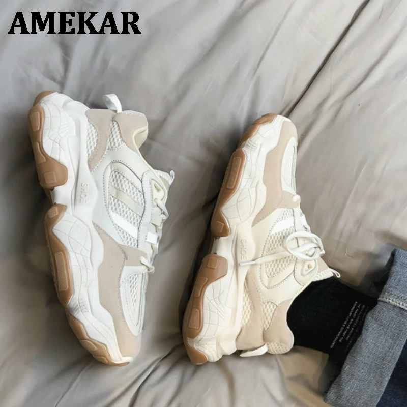 

New Fashion Thick Sole Platform Sneakers Men Vulcanize Shoes Man Mixed Color Chunky Shoes Men Trainers Soft Shoes D6-46