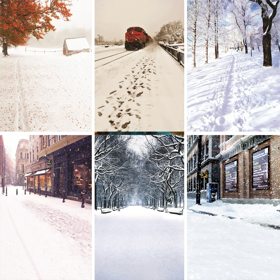 Реквизит для фотосъемки Nitree фон с вырезом красивый город улица Снежная сцена