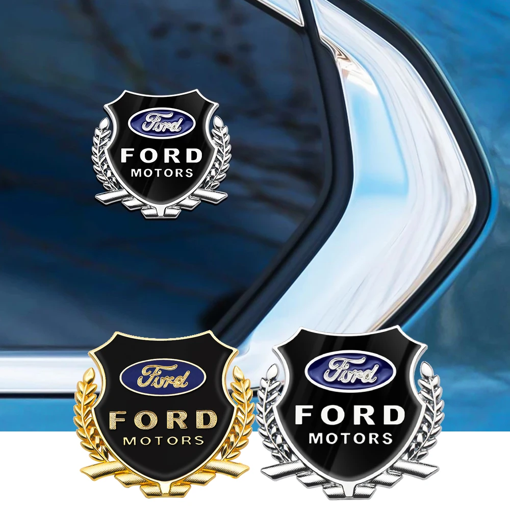 

2Pcs Car Gold Silver 3D Emblem Metal Decals Window Door Body Sticker For Ford Fiesta EcoSport Escort focus 1 2 3 mk2 mk3 mk4 mk5