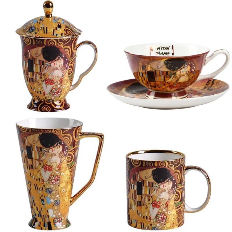 

Klimt Kiss Porcelian Mugs Coffee Cups Gustav klimt Bone china Tea cup Wedding Birthday Gifts Office Drinkware Home Decoration