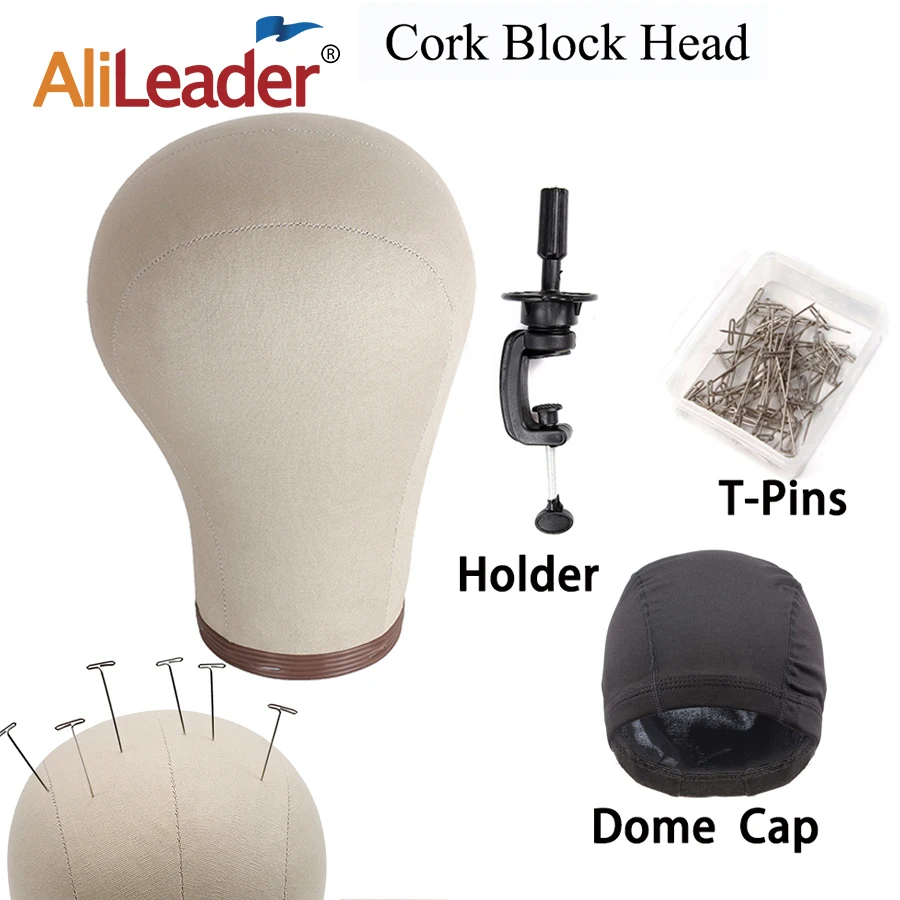 

Alileader Wig Head With Stand Cork Canvas Block Head With Wig Holder Mannequin Head Stand Wig Making Kits Dome Cap T Pins Gifts