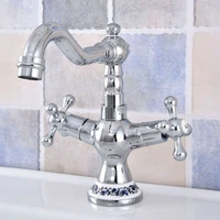 polished chrome bathroom sink faucet 360 degree swivel spout double cross handle bath kitchen mixer taps nsf668