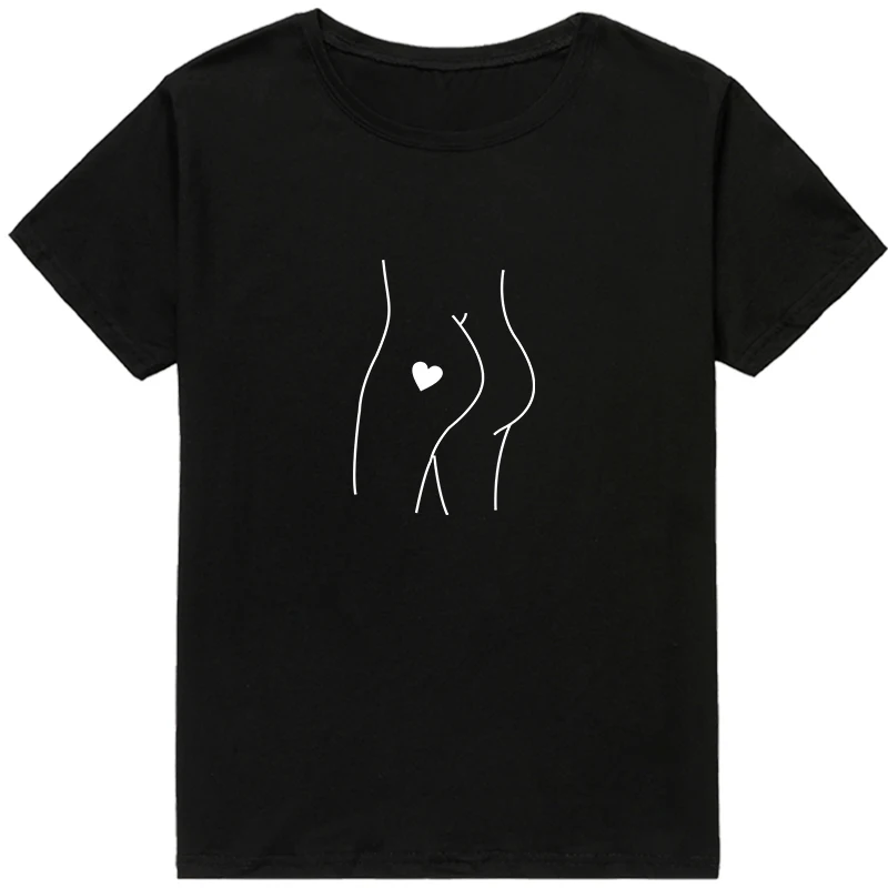 

Aesthetic Line Lady Hips T-shirts Women Short sleeve clothes top Graphic t-shirt Print female tshirt Black White camiseta mujer