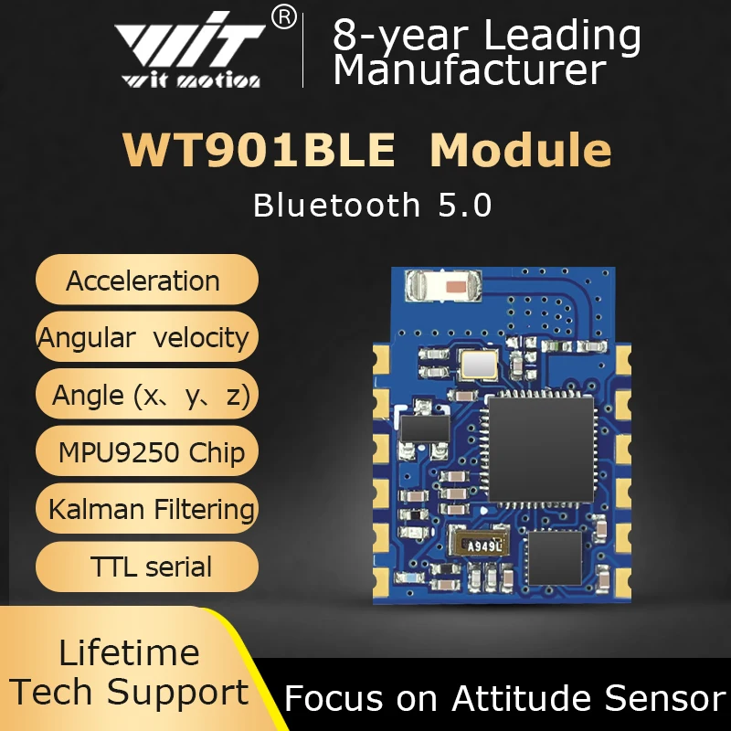 Bluetooth Inclinometer WT901BLE MPU9250 Accelerometer+Gyro+Magnetometer, Low-consumption Ble5.0, Compatible with IOS/Android/PC