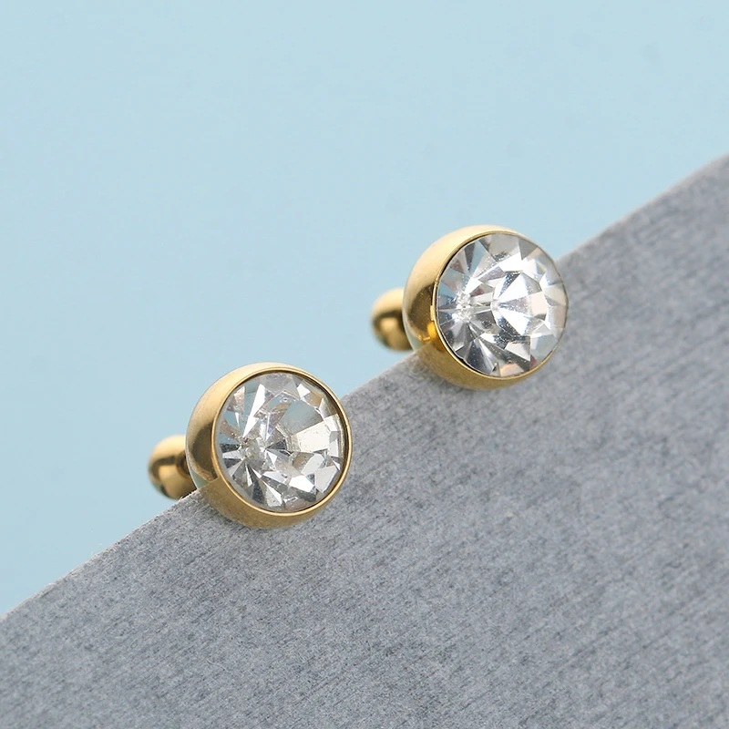 

European And American Style Fashion Temperament Earrings Stainless Steel Texture Flashing Diamond Mini Simple Earrings