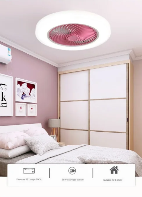 Ventilador LED moderno de estilo europeo, lámpara de techo ultrafina con hoja invisible, atenuación, control remoto, para dormitorio