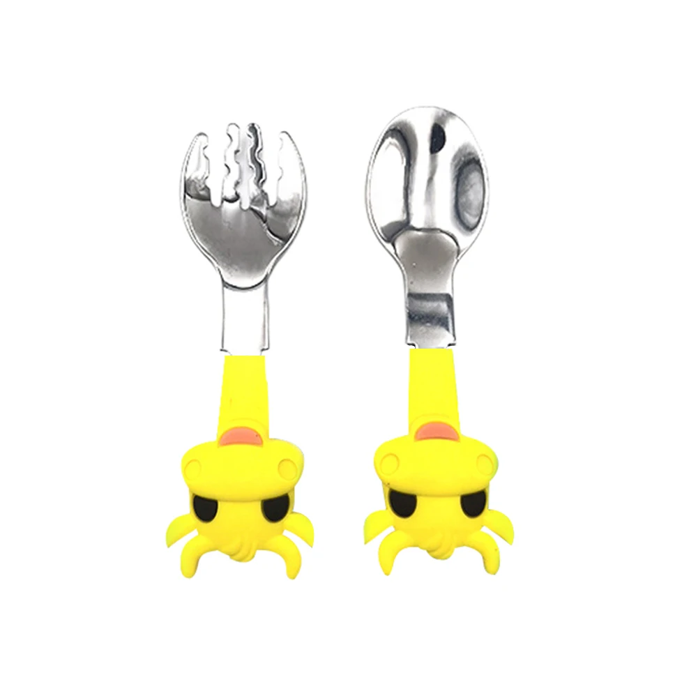

Baby Gadgets Tableware Set Cartoon Infant Food Feeding Spoon Fork Crab Children Utensil Stainless Steel Toddler Dinnerware