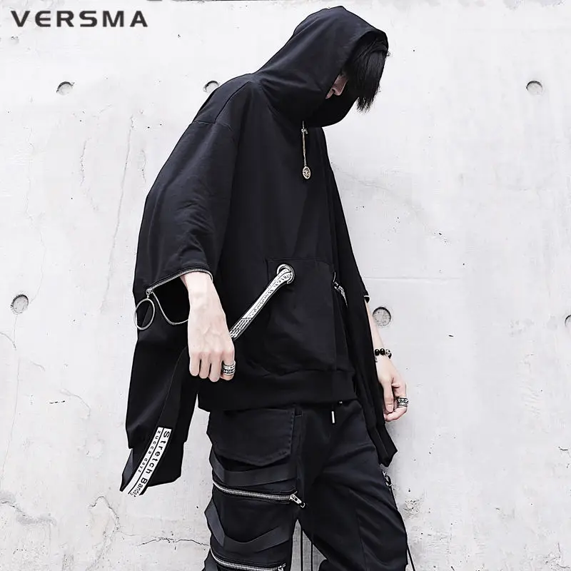 VERSMA в японском стиле Харадзюку на лента молнии пэчворк с принтом букв толстовки