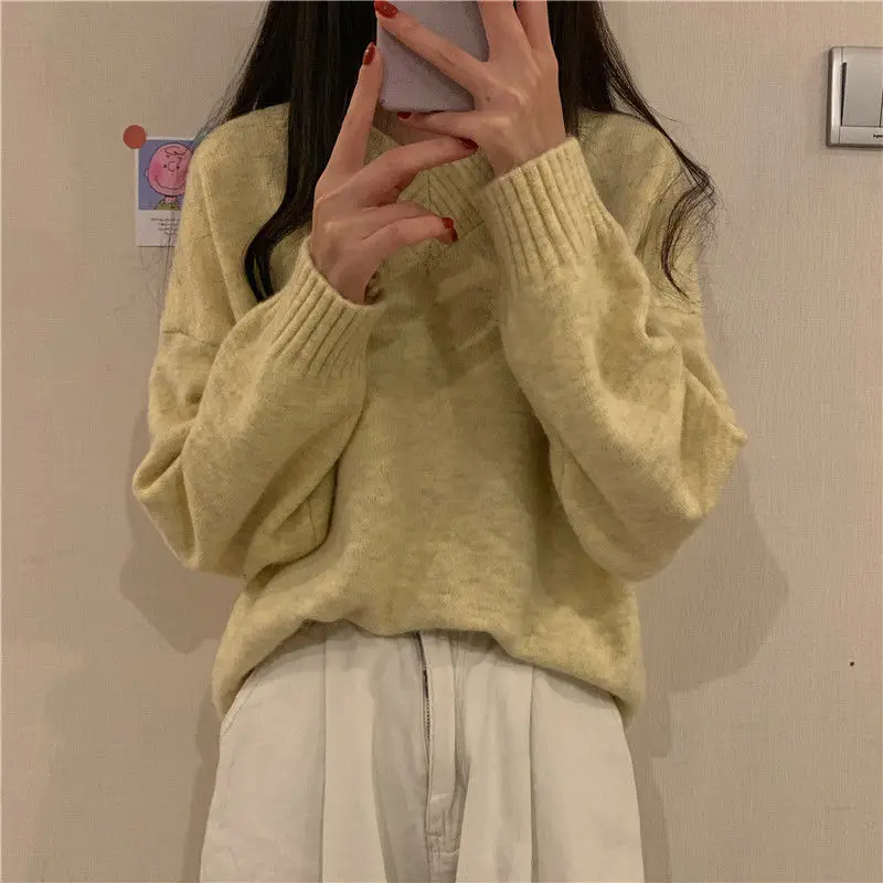 Pullovers Women Daily BF Female Sweater V-Neck Sweet Classic Pure Simple Basic Ulzzang College Knitted Long Sleeve Soft Hot Sale | Женская