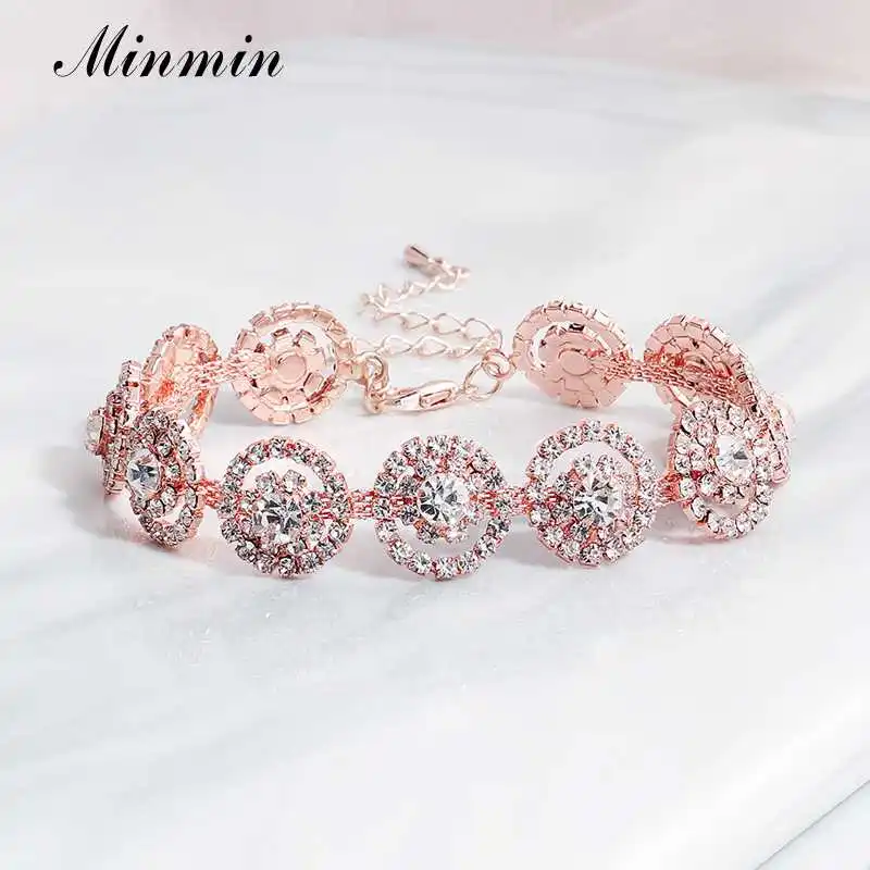 Minmin блестящий браслет из розового золота с маленькими полыми цветами Модный