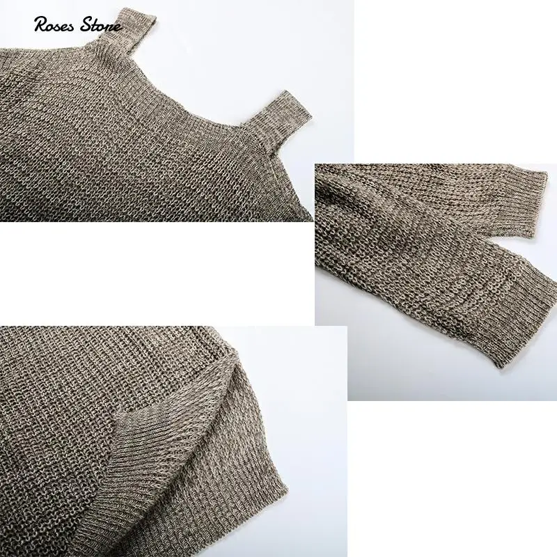 Women's Autumn Loose Lightweight Off Shoulder Sweater Khaki Pullovers Fashion Clothes Female Tops Streetwear Spring Y2K Jumpers | Женская