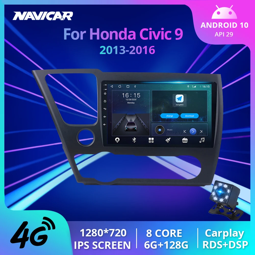 

NAVICAR 2Din Android10 Car Radio For Honda Civic 9 2013-2016 GPS Navigation Stereo Receiver Bluetooth Player DSP Auto Dadio IGO