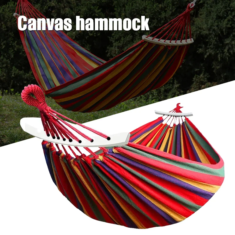 

New H Brazilian Double Hammock 2 Person Canvas Cotton Hammock with Carrying Bag for Patio Porch Garden Backyard Lounging USJ99