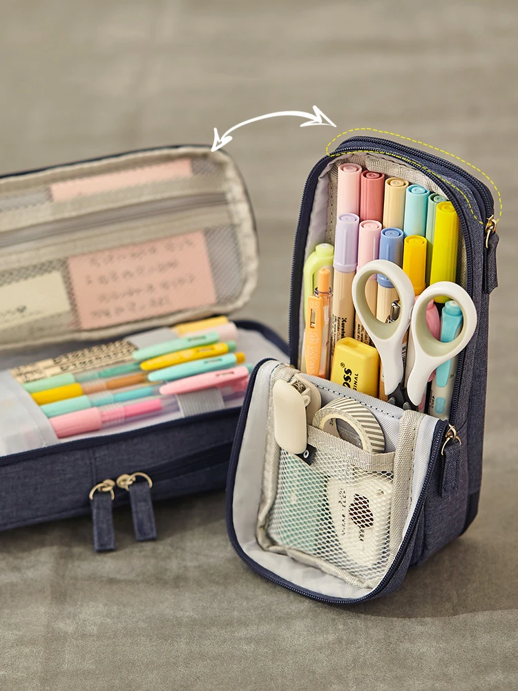 angoo youth pen bag pencil case dual side open canvas pens phone holder storage pouch stationery school a6171 free global shipping