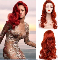 synthetic long red wavy hair wigs for women natural looking cosplay party daily wig heat resistant