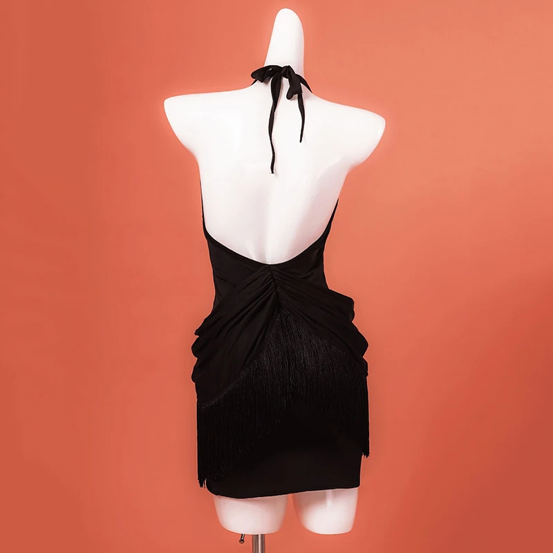 

New Arrival Latin Dress Women Ballroom Dancing Costume Cha Cha Samba Rumba Practice Dance Halter X-Shaped Tassel Wear Set AYY083