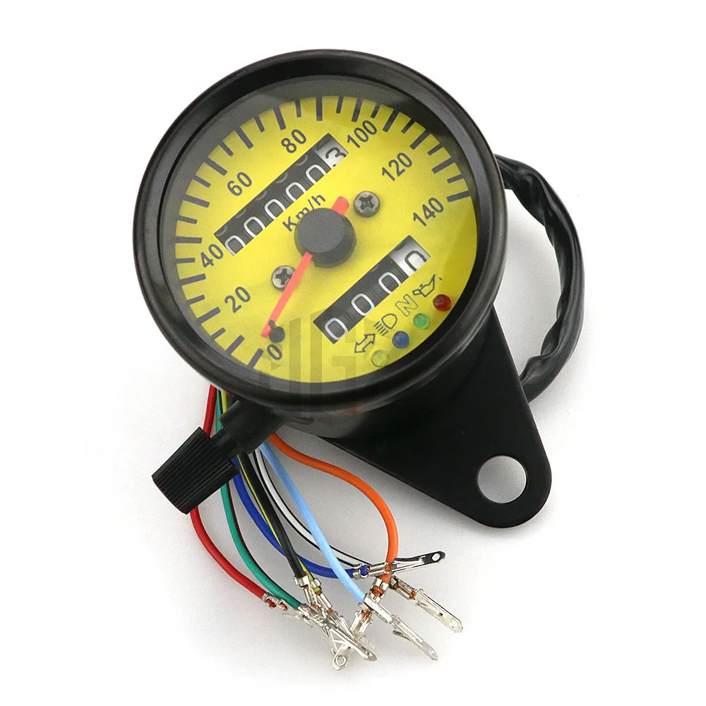 Универсальный спидометр для мотоцикла одометр манометр двойной измеритель скорости светодиодный индикатор ATV велосипед Скутер винтажный Тахометр 12 В - Цвет: Цвет: желтый