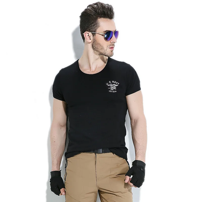 Хлопковая облегающая футболка с коротким рукавом мужские тактические топы