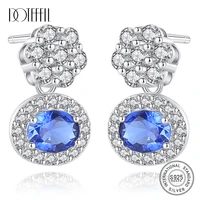 doteffil new blue oval topaz stud earrings with solid miniature white zircon flowers 925 sterling silver fine jewelry for women