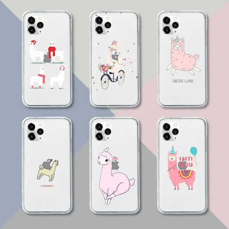 

cartoon Alpaca Phone Case Transparent For iPhone 13 12 11 pro mini XS XR X max 5 6 s 7 8 plus Soft Clear Mobile bags