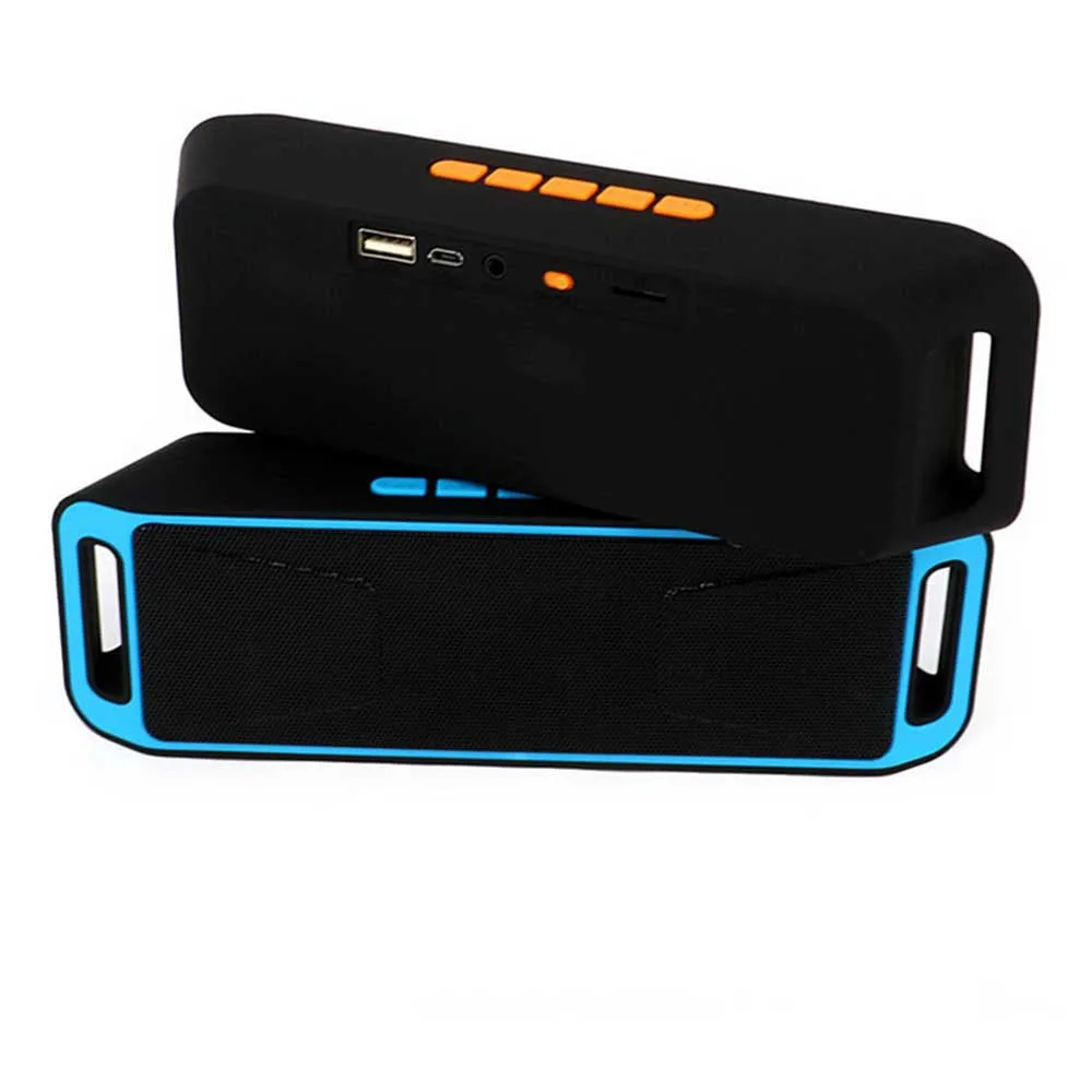 Портативная беспроводная Bluetooth колонка SC208 с радио FM, стерео сабвуфером, встроенным микрофоном, двумя динамиками, поддержкой TF-карт, USB и AUX.